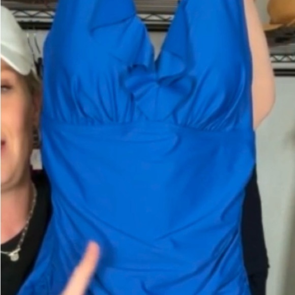 DKNY LAPIS Ruffle Plunge Underwire Tummy Control One-Piece NWT, Size Medium - Picture 9 of 9